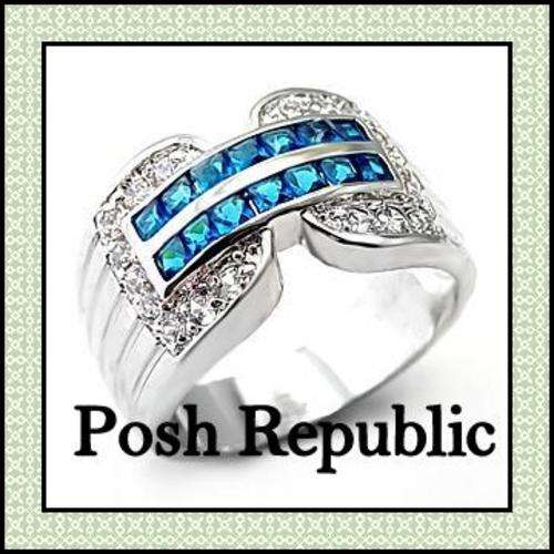 ***NEW STOCK R89 STARTING PRICE***Unique Topaz Blue CZ Setting Ring***SIZE 6