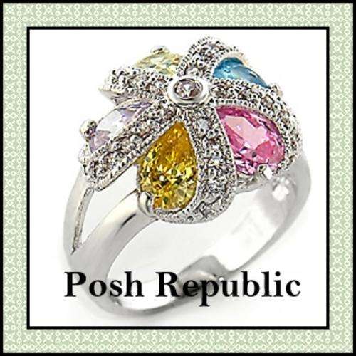 ***R89 STARTING PRICE***Flower Setting Multi Colour CZ Band Ring***SIZE 8