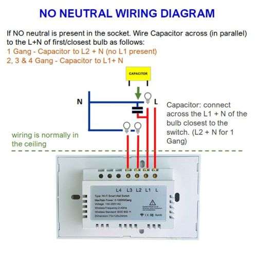 Smart Light Touch Switch 2 Gang | No Neutral Wire | WiFi Tuya Smart Life