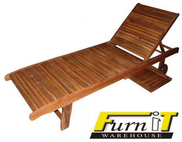 SUN / POOL Lounger with TRAY - 4 position adjustable - Solidwood