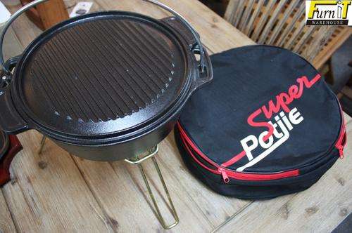 Super POTJIE Set with Steak Braai Lid (incl Zip carry Bag) - Cast Iron