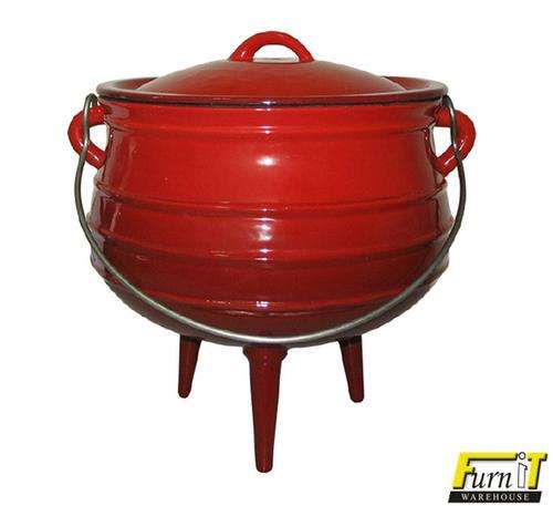 CRAZY,CRAZY!! Pot (3-Leg) No 3 Size 7.8 Litre - Cast Iron + RED Enamel