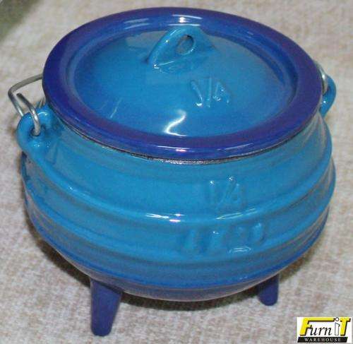 Pot (3-Leg) No 1/4 Size 0.7 Litre - Cast Iron + BLUE Enamel