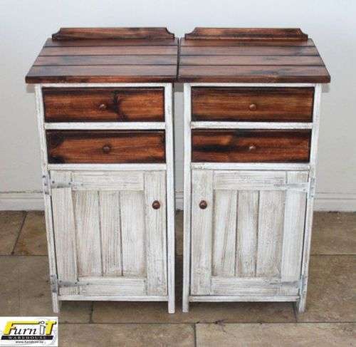 Rustic CHIMNEY style Pedestal / Bedside Table -2 drawers and Door - SOLID WOOD