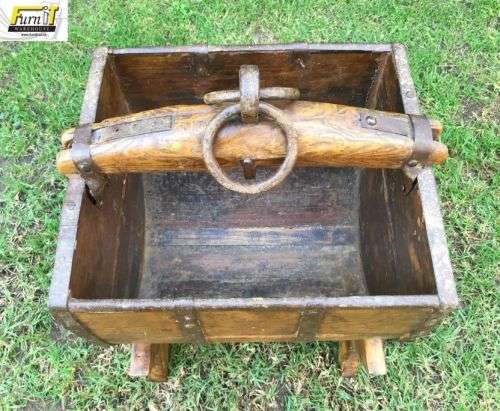 Antique Water-well BUCKET with stand - Oak & Metal - UNIQUE Africana - Great Condition
