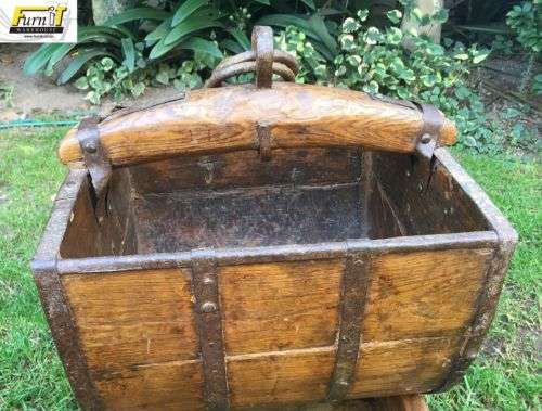 Antique Water-well BUCKET with stand - Oak & Metal - UNIQUE Africana - Great Condition