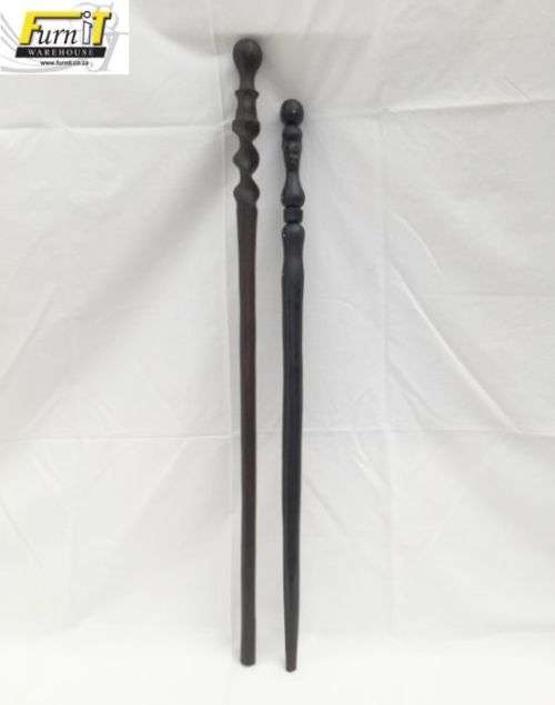 Walking Sticks (2) - Carved Ebony - Barley Twist