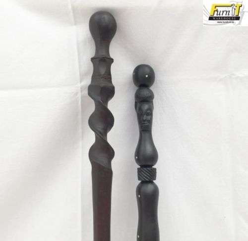 Walking Sticks (2) - Carved Ebony - Barley Twist