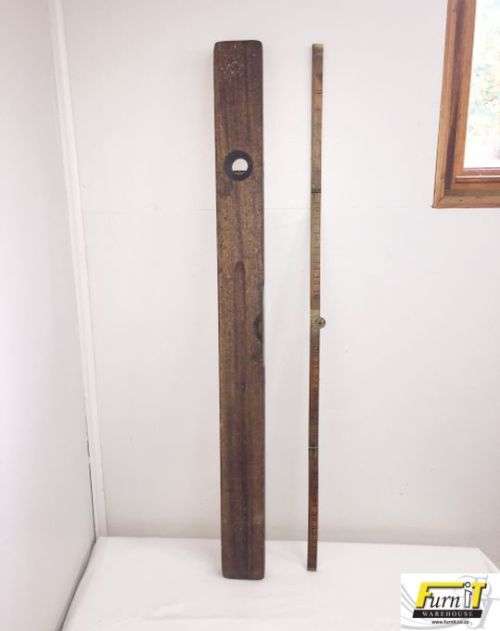 Antique Spirit Level AND folding Ruler - J. Rabone & Sons - England - Brass and Wood - 1800's