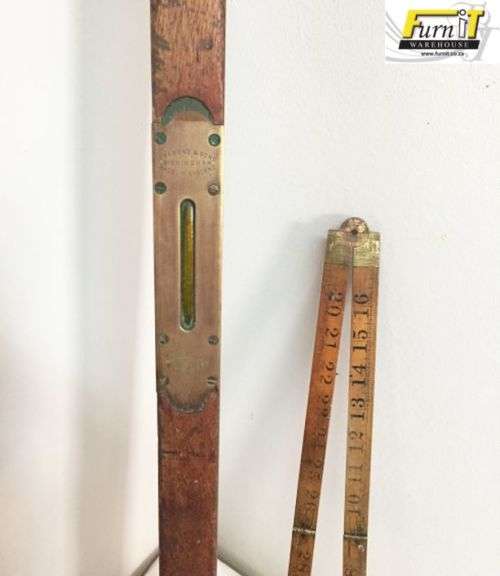 Antique Spirit Level AND folding Ruler - J. Rabone & Sons - England - Brass and Wood - 1800's