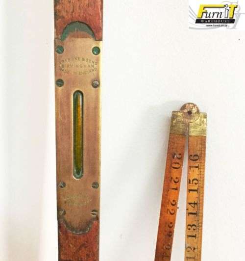 Antique Spirit Level AND folding Ruler - J. Rabone & Sons - England - Brass and Wood - 1800's