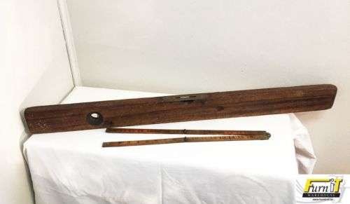 Antique Spirit Level AND folding Ruler - J. Rabone & Sons - England - Brass and Wood - 1800's