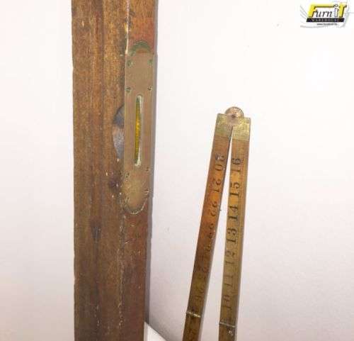 Antique Spirit Level AND folding Ruler - J. Rabone & Sons - England - Brass and Wood - 1800's
