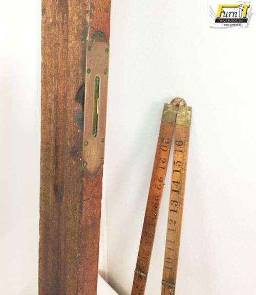 Antique Spirit Level AND folding Ruler - J. Rabone & Sons - England - Brass and Wood - 1800's