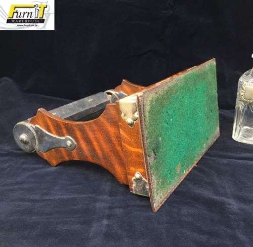 RARE Antique Oak Cased Tantalus set with Double Cut Glass Decanters - England - Original