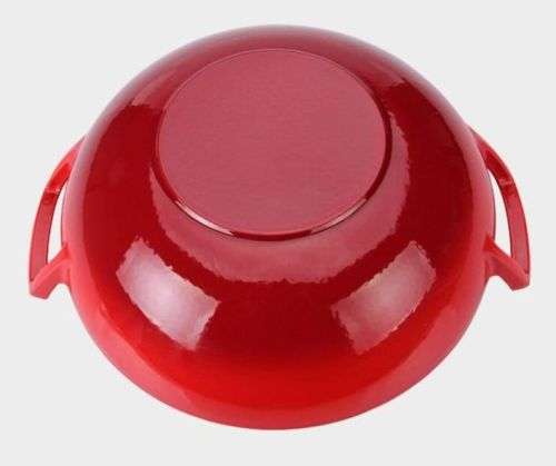 Chef WOK with double Handles - Cast Iron - ENAMEL (Red) - 36 cm