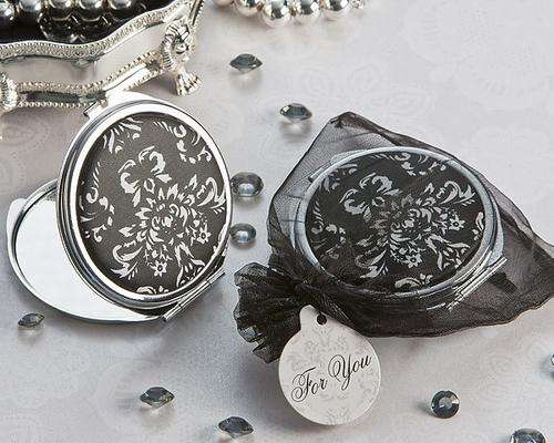 "Diva in Damask" Black and White Compact Mirror Favour