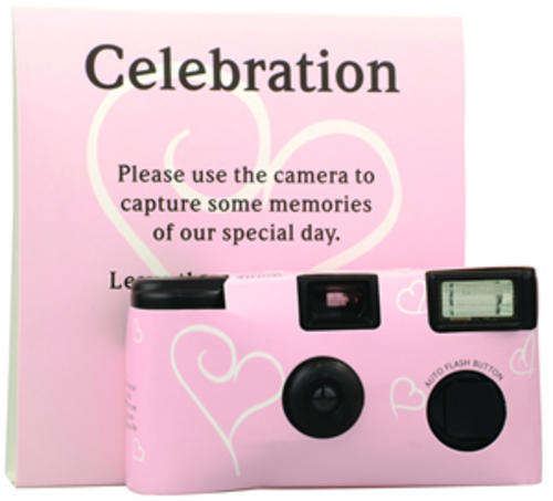 Pink and White Hearts disposable wedding camera