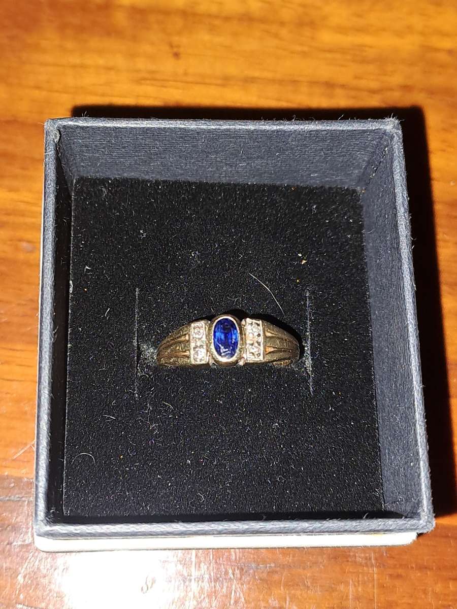 9ct Gold Ring with Natural Diamonds and Blue Stone