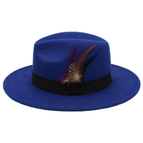 Men Women Panama Fedora Wide brim Cool formal Hardfelt summer spring sunhat(Blue)