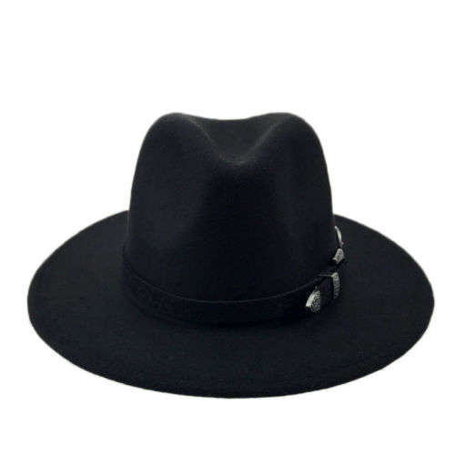 Black Fedora Wide Brim Wool Fedora With Belt Women's Men Vintage Classic sun beach formal party Hat