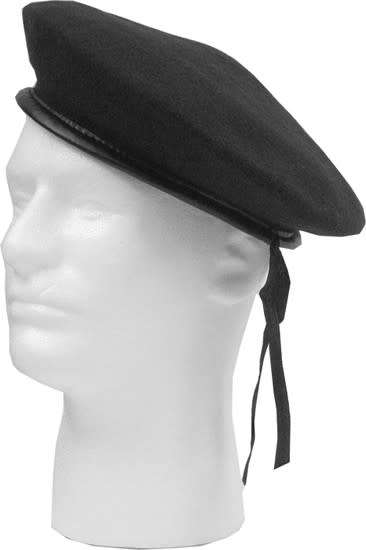 (FREE SHIPPING) Men women Black army Military  special forces artist berets BERET with leather trim