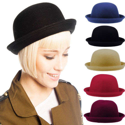 Bowler Cap Derby Hat Bucket Cloche Sunhat Fedora Trilby Floppy Wool women men(BLACK AND BROWN)
