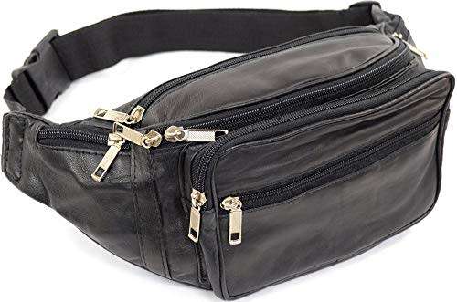 (FREE SHIPPING)  Waist Packs Bags Genuine Leather Casual Belt ZipperPhone Money Pouch Leather(Black)
