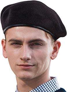 (FREE SHIPPING) Men women Black army Military  special forces artist berets BERET with leather trim