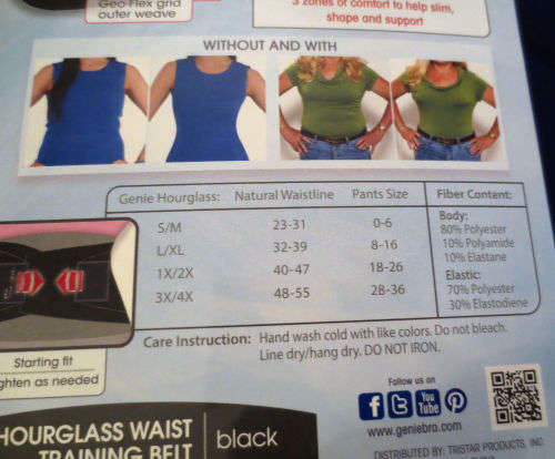 GENIE HOUR GLASS WAIST TRAINING BELT BLACK -NEW-LOOK 2 SIZES SLIMMER INSTANTLY-S/M or L/XL