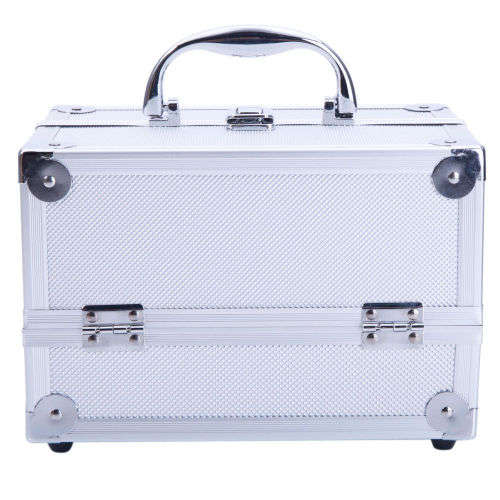Professional cosmetics Makeup bag travel accordion's 4 layers and divisions variables 2 locks silver