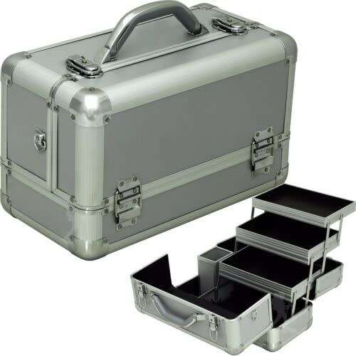 Professional cosmetics Makeup bag travel accordion's 4 layers and divisions variables 2 locks silver