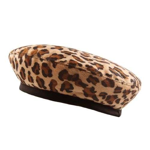 Round Cap Women Beret Hat Winter Wool Ski Beanie Hat Fashion Artist Warm Vintage-Leopard colour