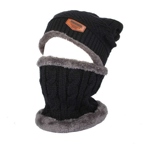 Mens Womens Kids Cable Fleece Winter Knit Beanie Hat Slouchy Cap Neck Warmer