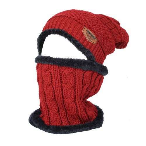 Mens Womens Kids Cable Fleece Winter Knit Beanie Hat Slouchy Cap Neck Warmer