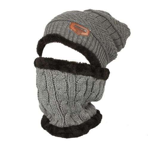 Mens Womens Kids Cable Fleece Winter Knit Beanie Hat Slouchy Cap Neck Warmer