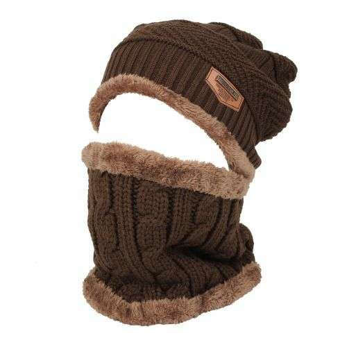 Mens Womens Kids Cable Fleece Winter Knit Beanie Hat Slouchy Cap Neck Warmer