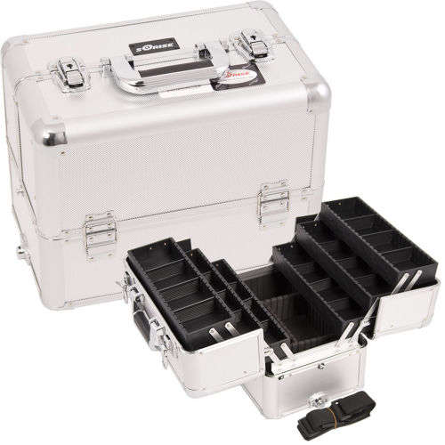 Professional cosmetics Makeup bag travel accordion's 4 layers and divisions variables 2 locks silver