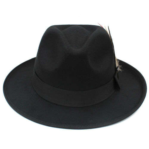 Panama Fedora Cool formal Hardfelt summer spring sunhat(Black)