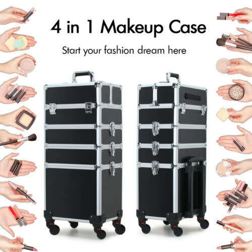 Toiletry cosmetics Makeup bag travel 4 in 1  Trolley Portable Professional Cosmetic Travel Org