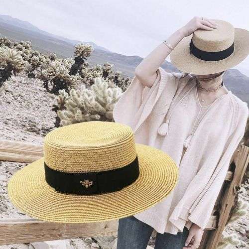 (FREE SHIPPING) Summer Women's Bling Golden Fashion Straw Hat Solid Pattern For Adult women