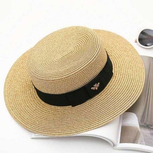 (FREE SHIPPING) Summer Women's Bling Golden Fashion Straw Hat Solid Pattern For Adult women
