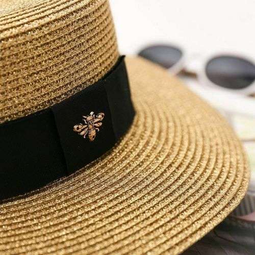(FREE SHIPPING) Summer Women's Bling Golden Fashion Straw Hat Solid Pattern For Adult women