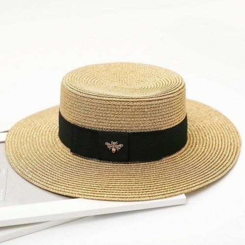 (FREE SHIPPING) Summer Women's Bling Golden Fashion Straw Hat Solid Pattern For Adult women