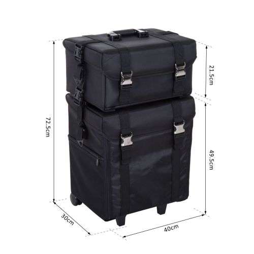 Make-up Travel Vanity Case Trolley Wheels Roll Cosmetic 2-in-1 Black