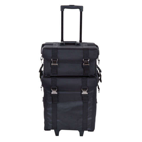 Make-up Travel Vanity Case Trolley Wheels Roll Cosmetic 2-in-1 Black