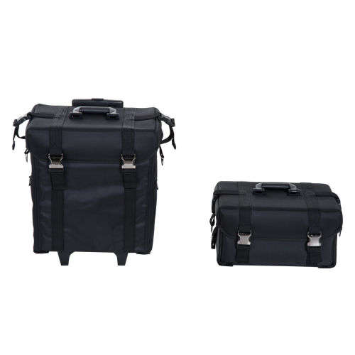 Make-up Travel Vanity Case Trolley Wheels Roll Cosmetic 2-in-1 Black