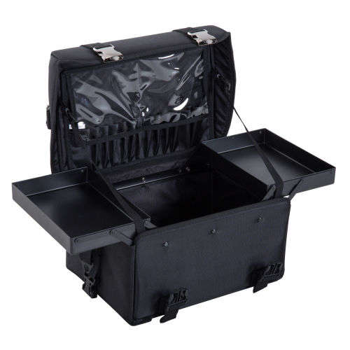 Make-up Travel Vanity Case Trolley Wheels Roll Cosmetic 2-in-1 Black