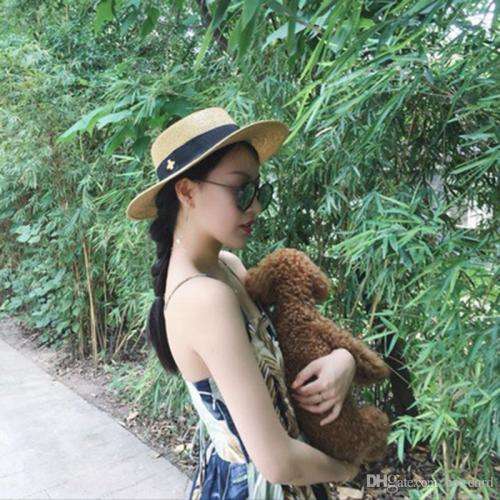 (FREE SHIPPING) Summer Women's Bling Golden Fashion Straw Hat Solid Pattern For Adult women