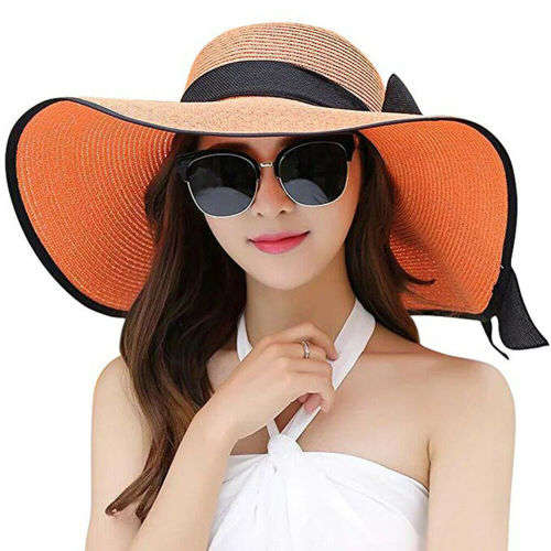 (FREE SHIPPING) BOW KNOT SUMMER BEACH SUN HAT WOMEN STRAW BRAID LARGE BRIMMED sized CAP HAT